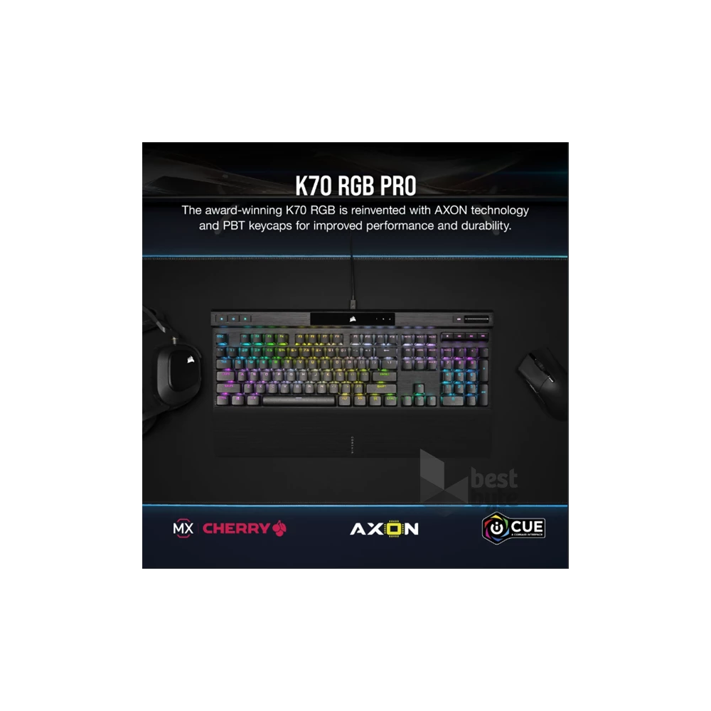 Corsair K70 RGB PRO CHERRY MX Red switch US vezetékes mechanikus szürke gamer billentyűzet