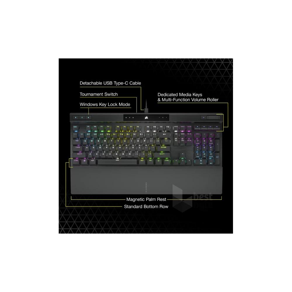 Corsair K70 RGB PRO CHERRY MX Red switch US vezetékes mechanikus szürke gamer billentyűzet
