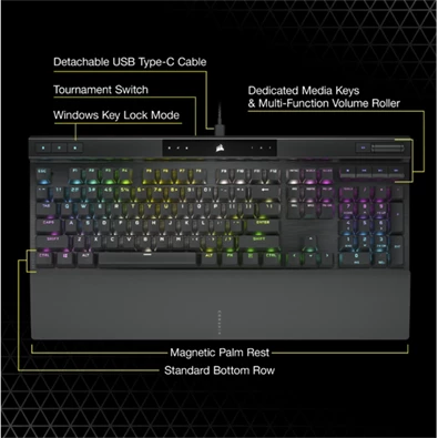 Corsair K70 RGB PRO CHERRY MX Red switch US vezetékes mechanikus szürke gamer billentyűzet