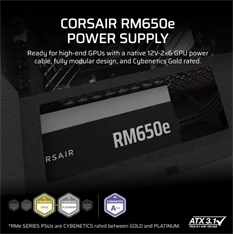 Corsair RM650e 650W ventillátorral moduláris dobozos tápegység