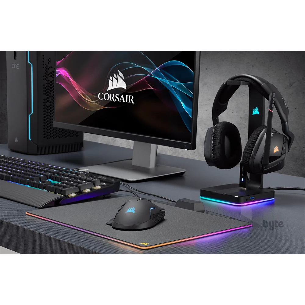 Corsair ST100 RGB 7.1 hangkártyával prémium fejhallgató állvány