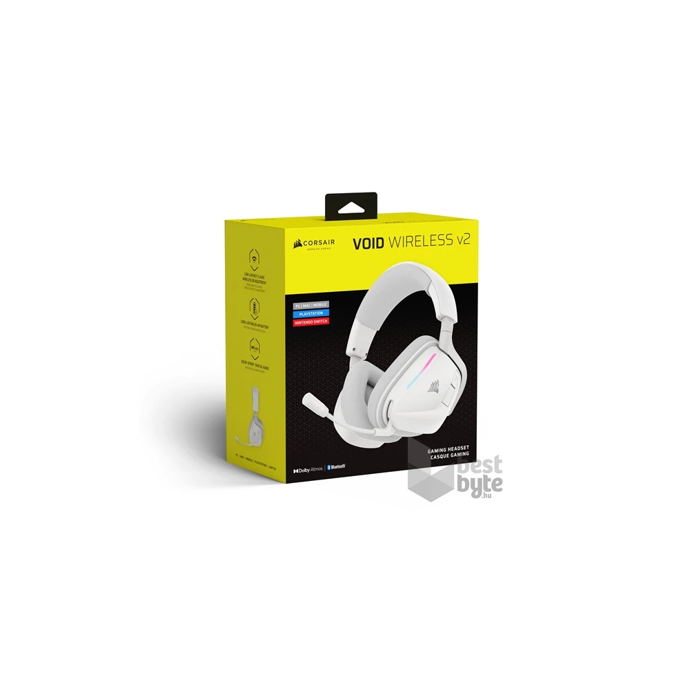 Corsair VOID v2 Dolby Atmos fehér vezeték nélküli gamer headset