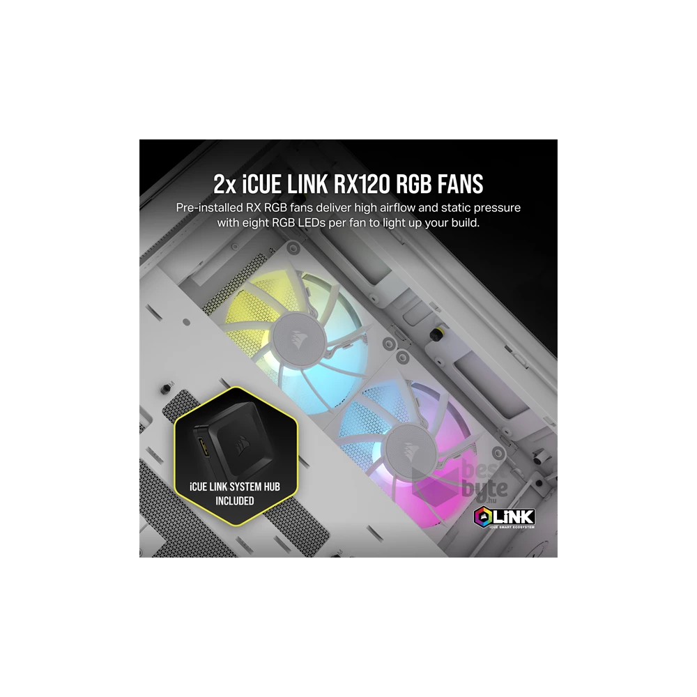 Corsair iCUE LINK 2500X RGB Dual Chamber fehér (táp nélküli) ablakos mATX ház