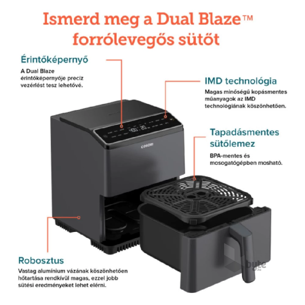 Cosori CAF-P681S-KEUR Dual Blaze sötétszürke 6,4 L forrólevegős sütő