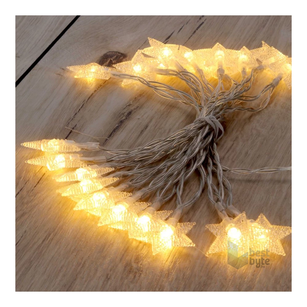 Csillag alakú fix fényű/3m/meleg fehér/10db LED-es USB-s fénydekoráció