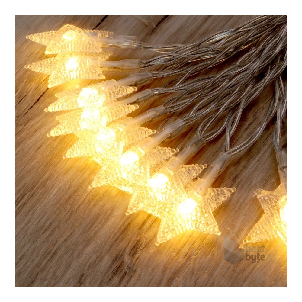 Csillag alakú fix fényű/3m/meleg fehér/10db LED-es USB-s fénydekoráció