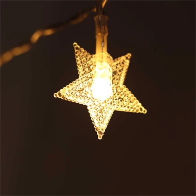 Csillag alakú fix fényű/3m/meleg fehér/20db LED-es/3xAA elemes fénydekoráció