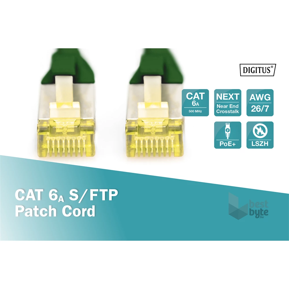 DIGITUS Cat.6A S/FTP LSZH 2m zöld patch kábel