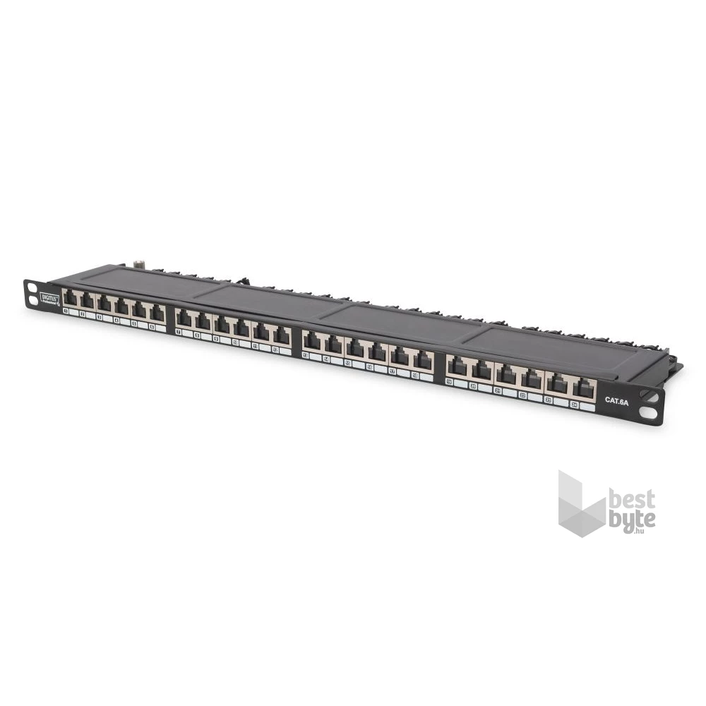 DIGITUS CAT6 HD 24port 19" 0,5U kompakt fekete árnyékolt Patch Panel
