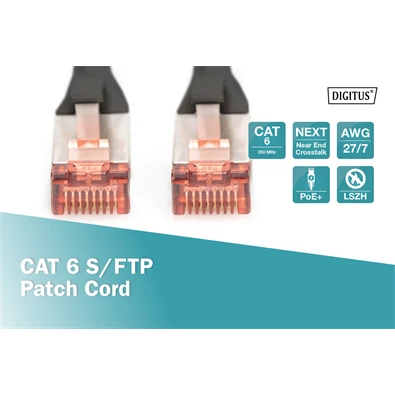 DIGITUS CAT6 S-FTP LSZH 0,5m fekete patch kábel