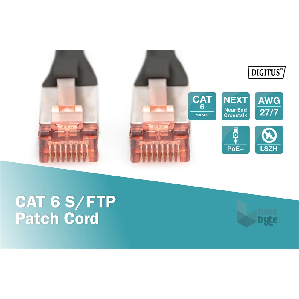 DIGITUS Cat.6 S/FTP LSZH 0,5m fekete patch kábel