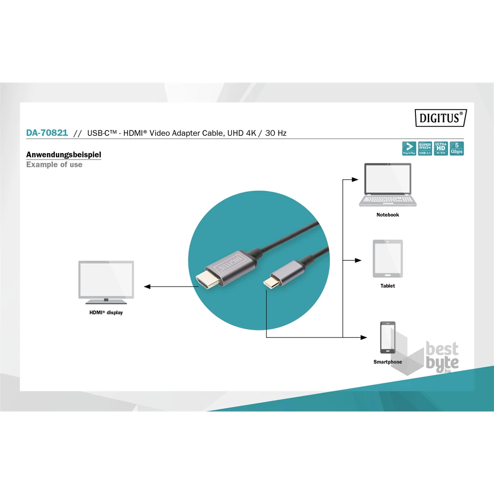 DIGITUS DA-70821 USB C - HDMI A 1,8m szürke video átalakító kábel