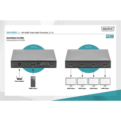 DIGITUS DS-43309 HDMI 2x2 videofal vezérlő fekete 4K/60Hz (4:4:4)