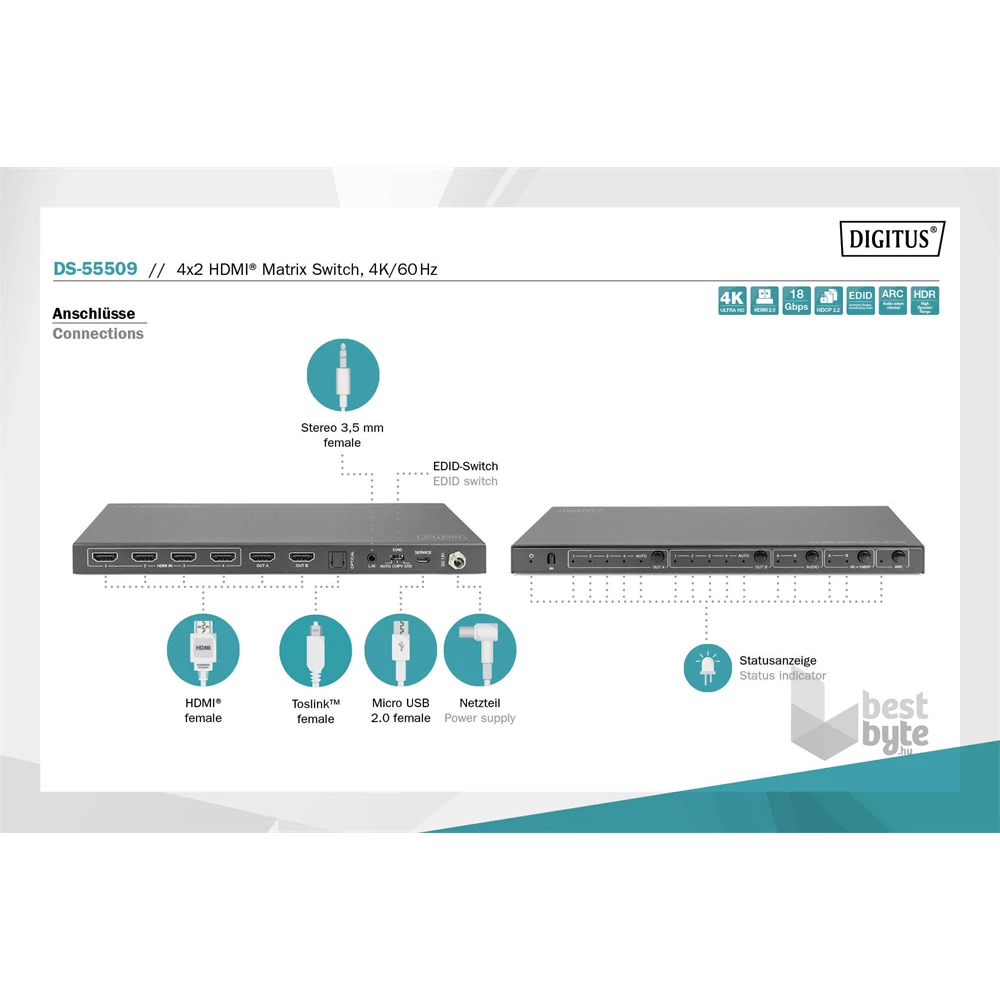 DIGITUS DS-55509 4x2 HDMI 4K/60Hz matrix switch