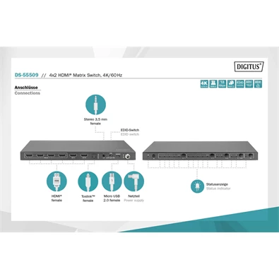 DIGITUS DS-55509 4x2 HDMI 4K/60Hz matrix switch