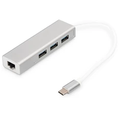 DIGITUS USB Type-C Gigabit Ethernet adapter + 3 portos USB HUB
