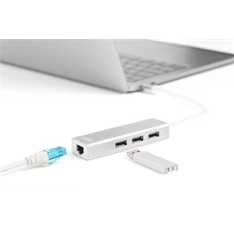 DIGITUS USB Type-C Gigabit Ethernet adapter + 3 portos USB HUB