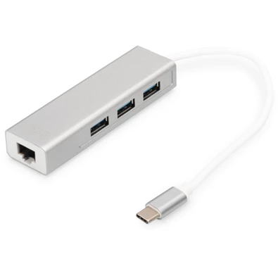 DIGITUS USB Type-C Gigabit Ethernet adapter + 3 portos USB HUB