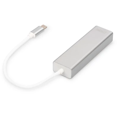 DIGITUS USB Type-C Gigabit Ethernet adapter + 3 portos USB HUB