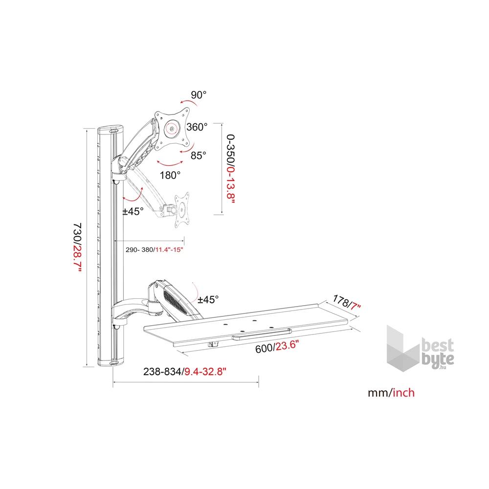 DIGITUS flexibilis fali monitor (VESA 100x100) + billentyűzet tartó konzol