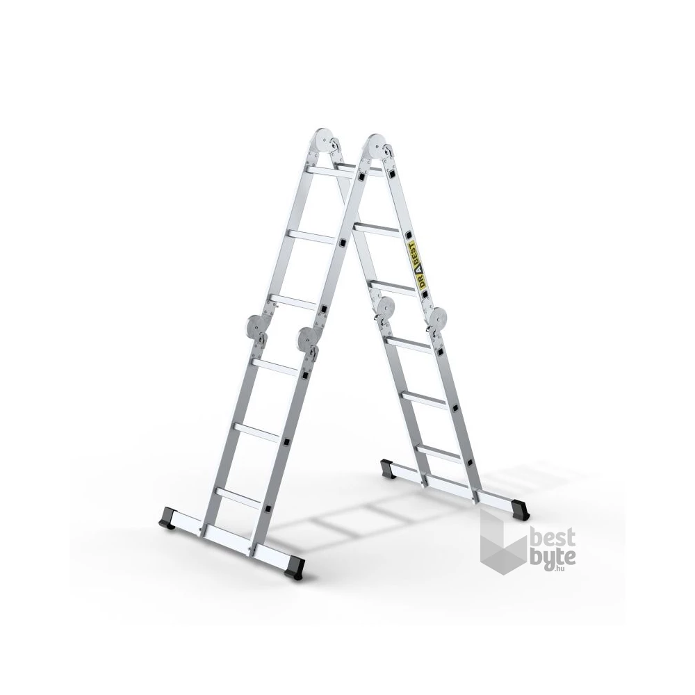 DRABEST HOME 4x3 lépcsős univerzális alumínium létra, összecsukható, 150 kg teherbírás, DR-AL-DU-HOME-4X3