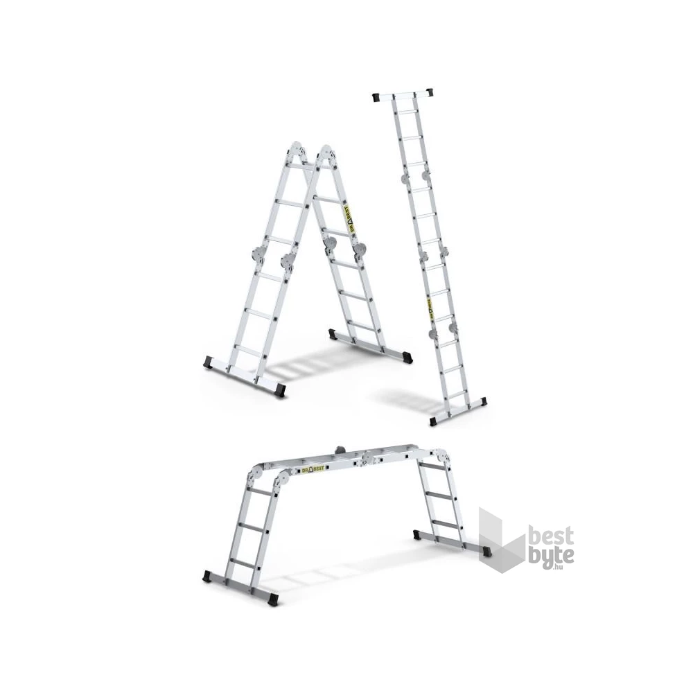 DRABEST HOME 4x3 lépcsős univerzális alumínium létra, összecsukható, 150 kg teherbírás, DR-AL-DU-HOME-4X3