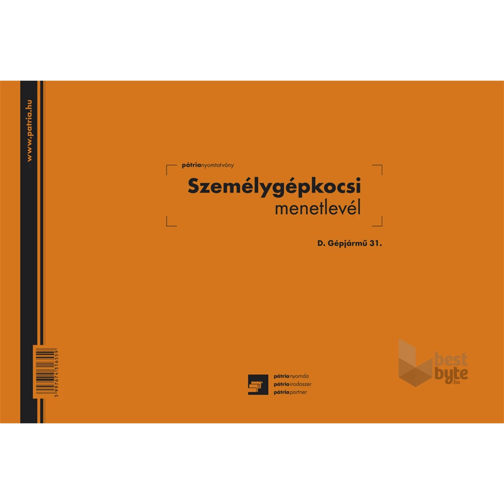 D.GEPJ.31 100 lapos tömb A4 fekvő "Személygépkocsi menetlevél" nyomtatvány