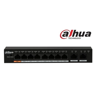Dahua PFS3010-8ET-96 1x 10/100(HighPoE/PoE+/PoE)+7x 10/100(PoE+/PoE)+2x gigabit uplink, 96W PoE switch