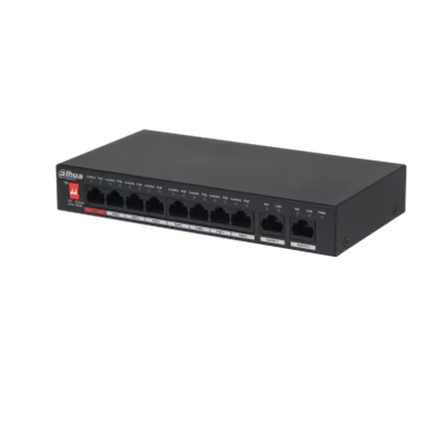Dahua PFS3010-8ET-96-V2 1x 10/100(Hi-PoE/PoE+/PoE)+7x 10/100(PoE+/PoE)+2x gigabit uplink, 96W PoE switch