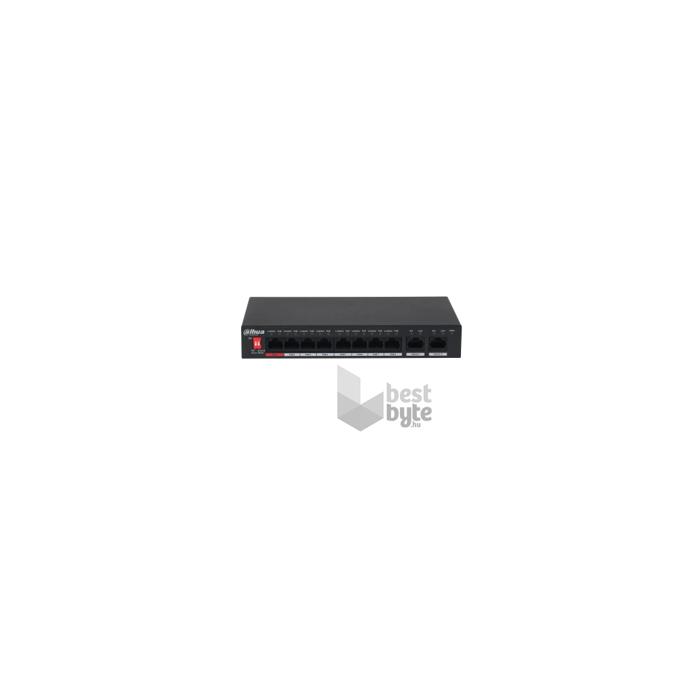 Dahua PFS3010-8ET-96-V2 1x 10/100(Hi-PoE/PoE+/PoE)+7x 10/100(PoE+/PoE)+2x gigabit uplink, 96W PoE switch