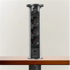 Delight 20451S ezüst 3-as motoros rejtett elosztó + 1 USB-A, 1 USB-C port