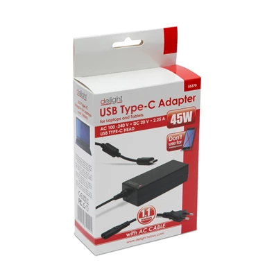 Delight USB Type-C laptop/notebook töltő adapter tápkábellel
