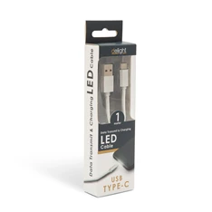 Delight LED fénnyel USB Type-C 1m fehér adatkábel