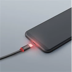 Delight LED fénnyel USB Type-C 1m fekete adatkábel