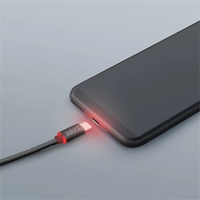 Delight LED fénnyel USB Type-C 1m fekete adatkábel