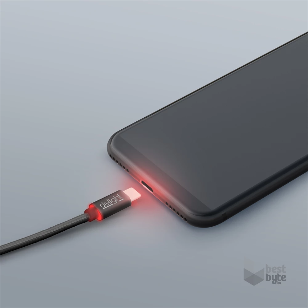 Delight LED fénnyel USB Type-C 1m fekete adatkábel