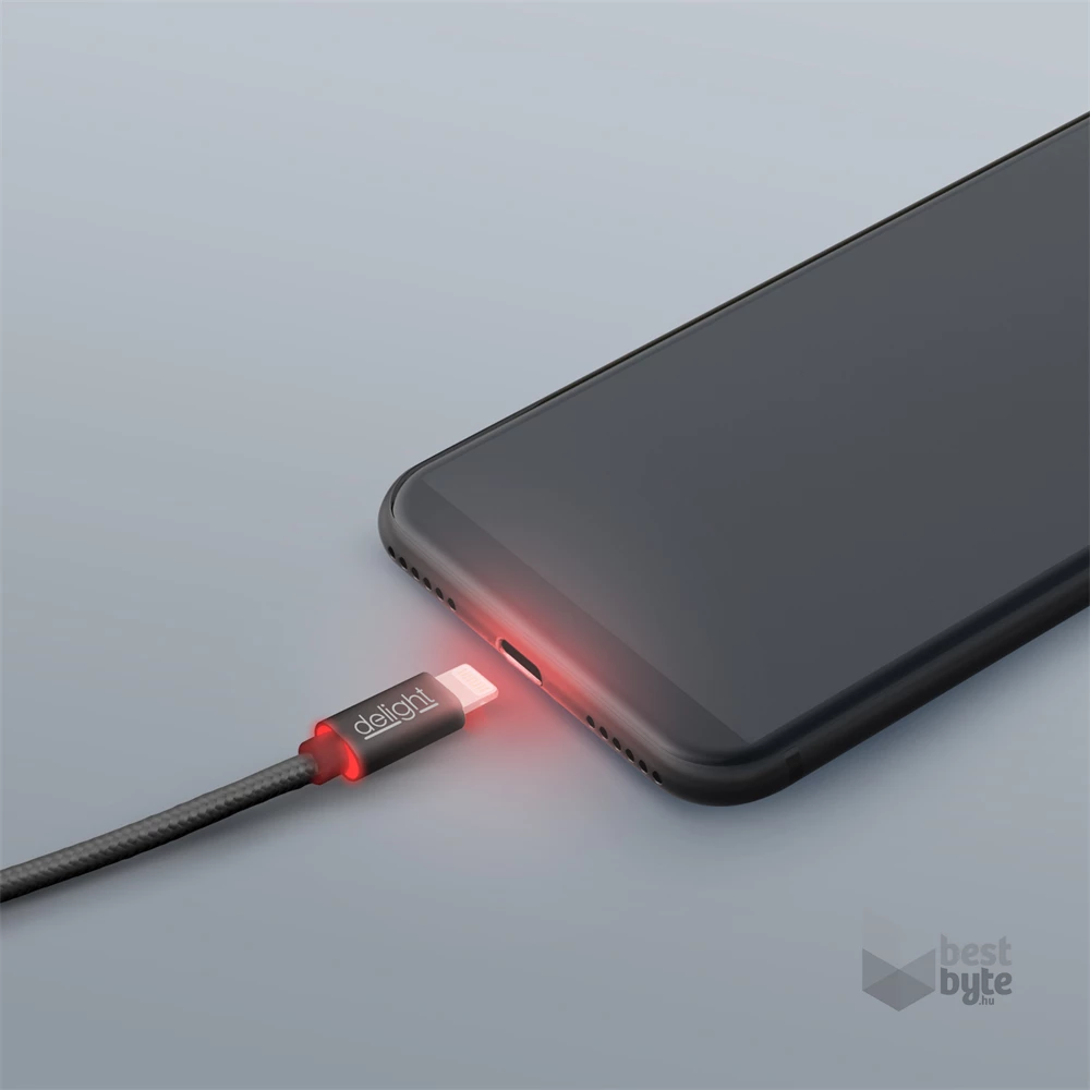 Delight LED fénnyel iPhone Lightning 1m fekete adatkábel