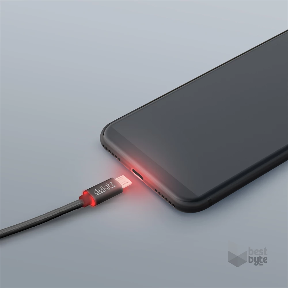 Delight LED fénnyel microUSB 1m fekete adatkábel