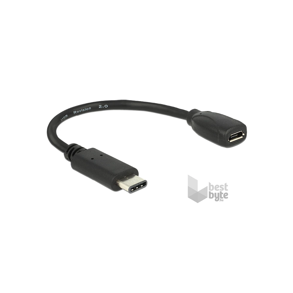 Delock 65578 15cm USB Type-C 2.0 apa - USB 2.0 micro-B típusú anya fekete adatkábel