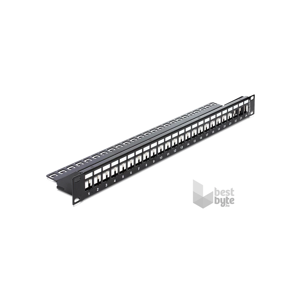 Delock 43277 19"-s 24 portos Keystone patchpanel tehermentesítővel