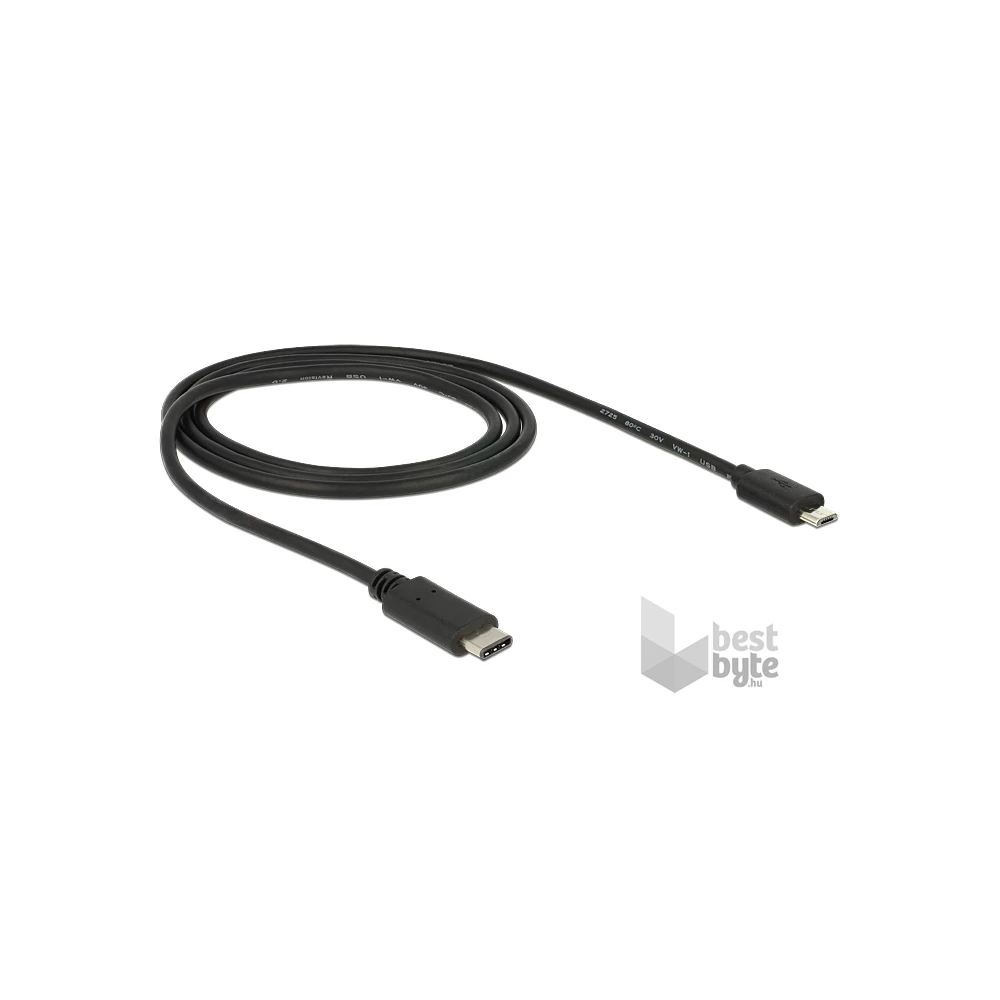 Delock 83602 1m USB Type-C 2.0 apa - USB 2.0 micro-B típusú apa fekete kábel