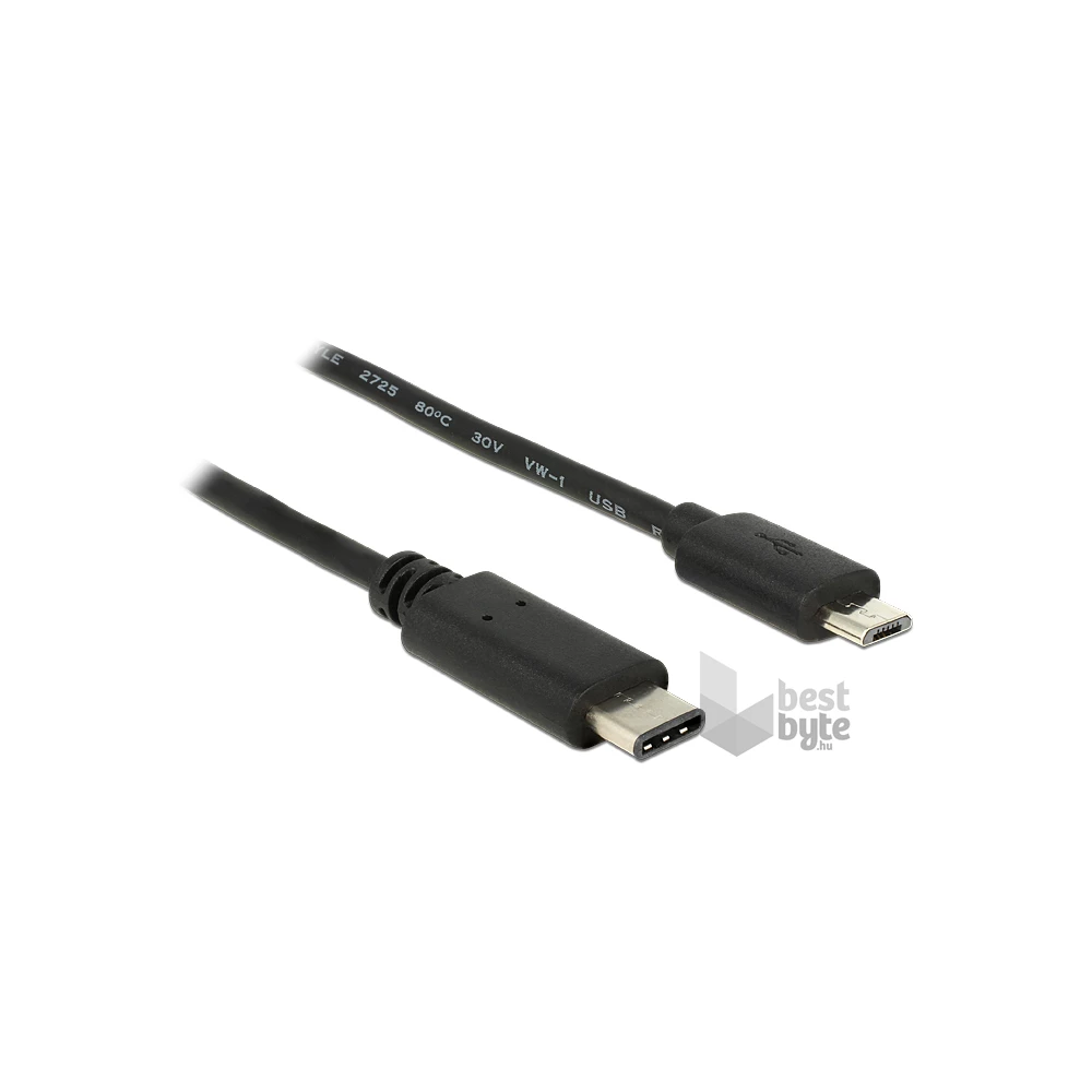 Delock 83602 1m USB Type-C 2.0 apa - USB 2.0 micro-B típusú apa fekete kábel