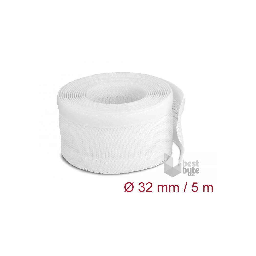 Delock 20818 5mx32mm fehér tépőzáras fonott kábelharisnya