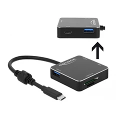 Delock 64045 3 portos, USB 3.1 Gen 1 elosztó USB Type-C  kapcsolattal és SD + Micro SD Slottal