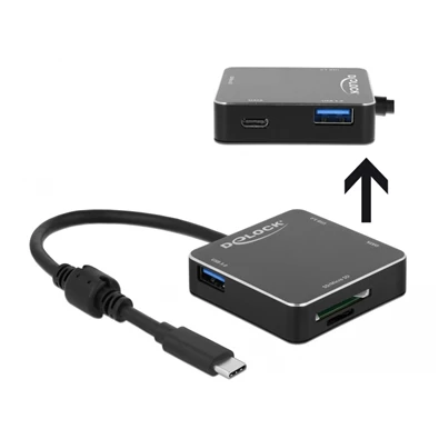 Delock 64045 3 portos, USB 3.1 Gen 1 elosztó USB Type-C  kapcsolattal és SD + Micro SD Slottal