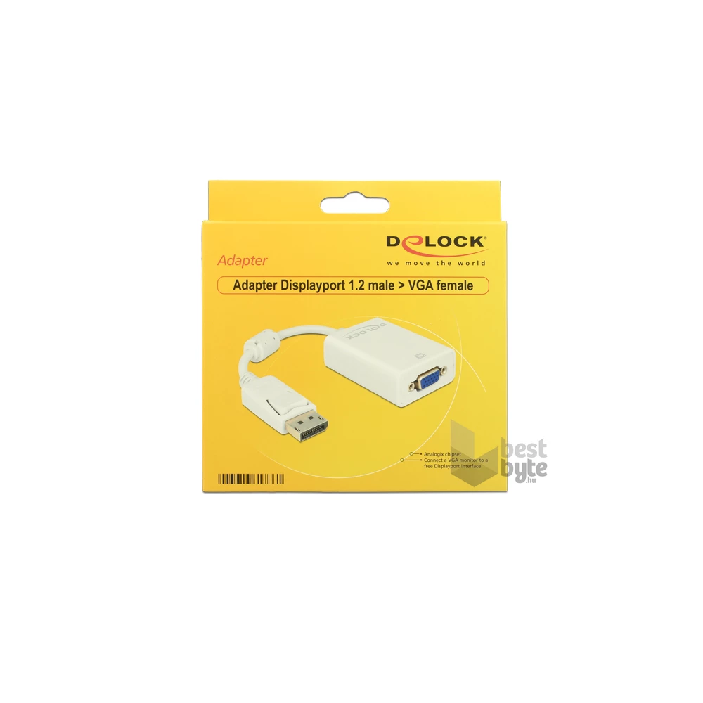 Delock 61766 fehér adapter displayport apa > VGA 15 pin anya