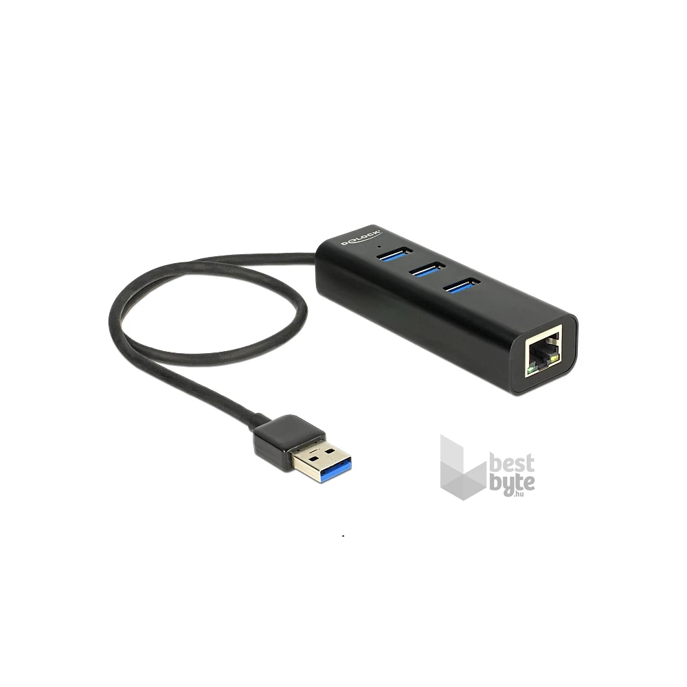 Delock 62653 USB 3.0-s elosztó 3 porttal + 1 Gigabit LAN-port 10/100/1000 Mb/s