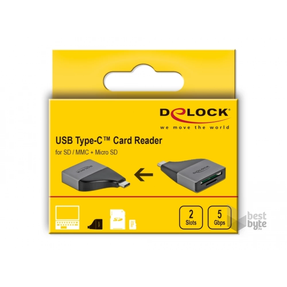 Delock 64117 SD/MMC/Micro SD memóriakártyákhoz USB Type-C kártyaolvasó
