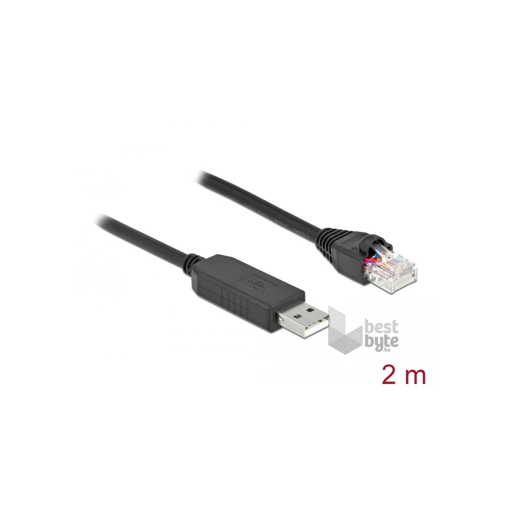 Delock 64161 2m FTDI chipszet USB-A 2.0 apa - RS-232 RJ45 apa soros kapcsolati kábel