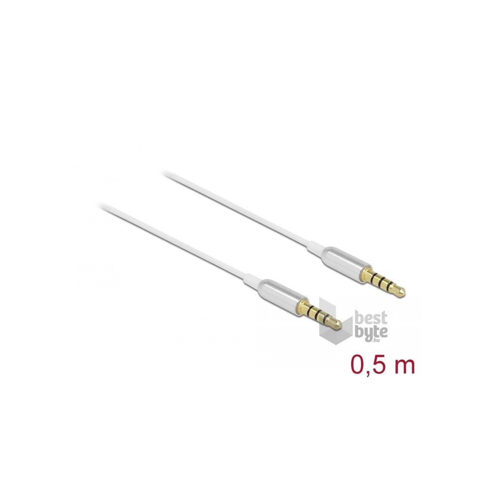 Delock 66073 4tűs 3,5mm Jack apa > apa 50cm fehér összekötő kábel